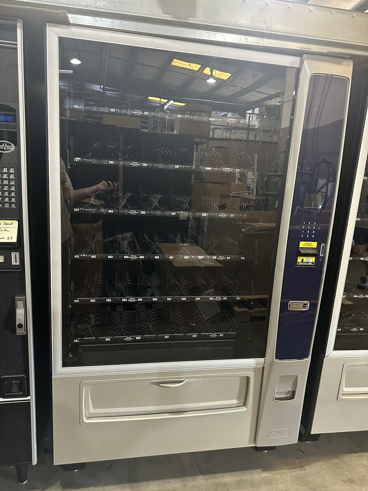 National Vendors 187 - 6 Wide Snack with rebuilt bill acceptor and changer- 3 inch screen with keypad. Cleaned up and check out. $3,875.00
